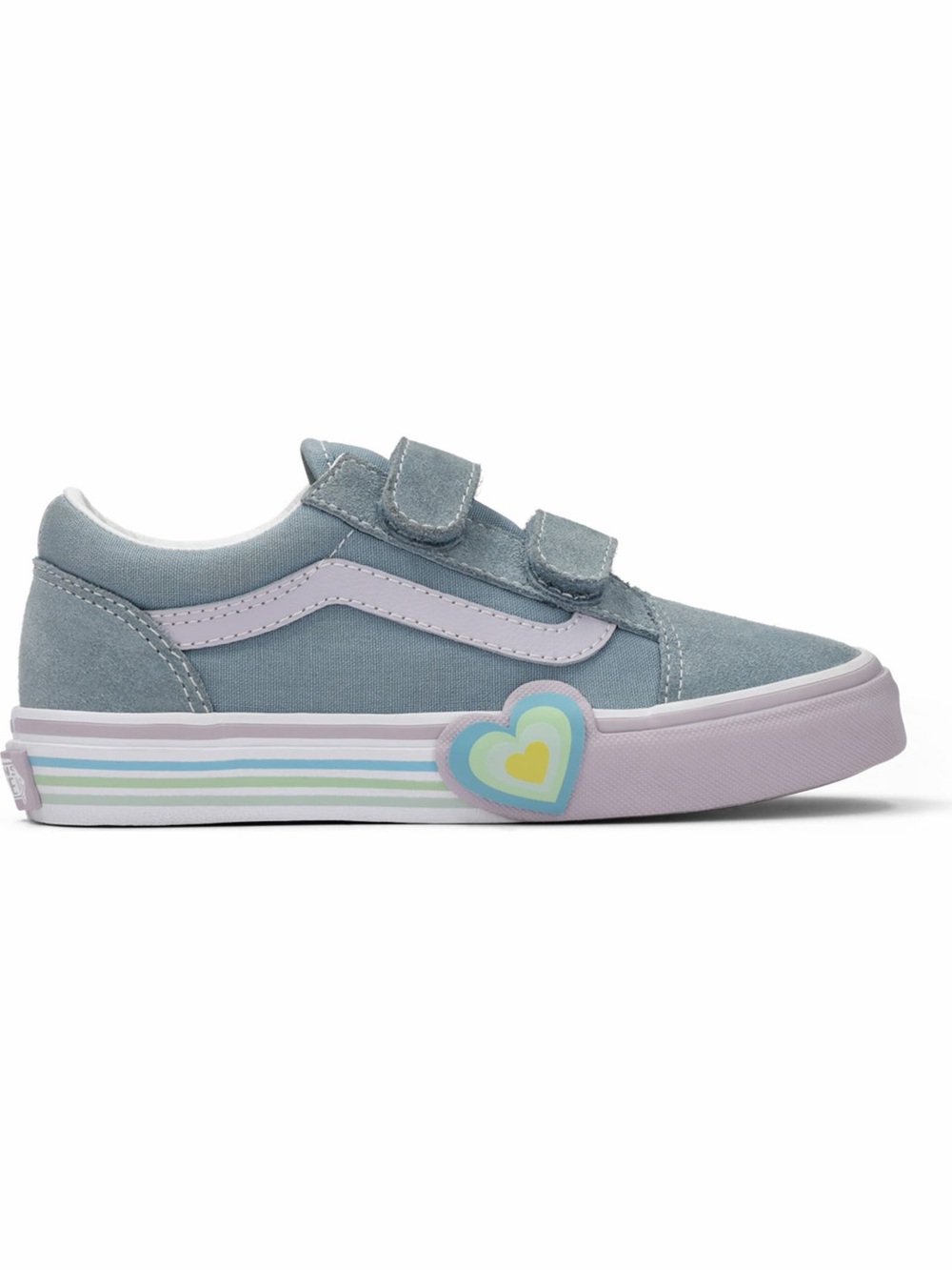 Vans Kids Pastel Blue and Lavender Heart Velcro Skate Shoe